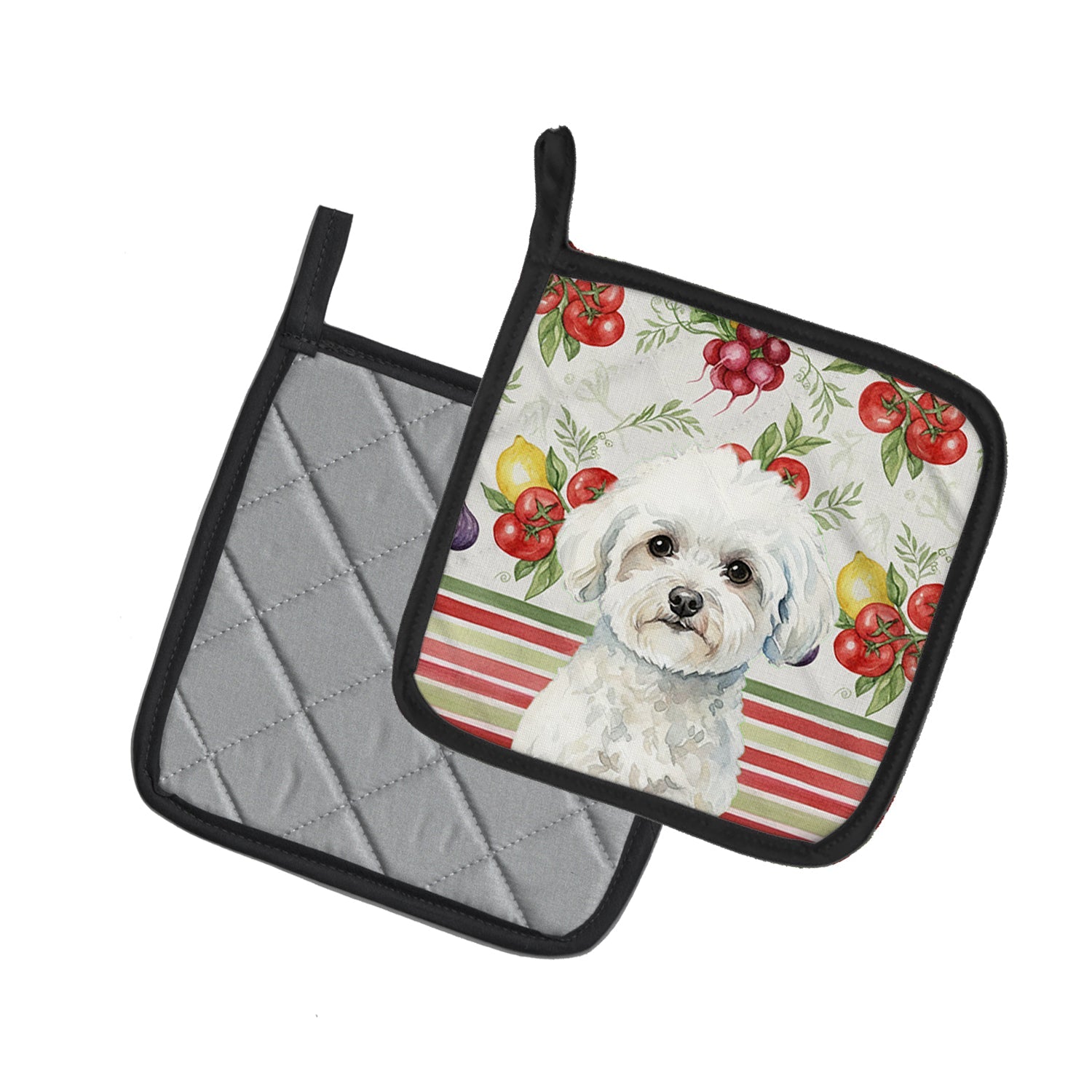 Bichon Frise Vegetables Pot Holder Set of 2 Heat Resistant Quilted Hot Pads 7.5 x 7.5 Inch, Insulated Kitchen Trivets for Cooking & Baking