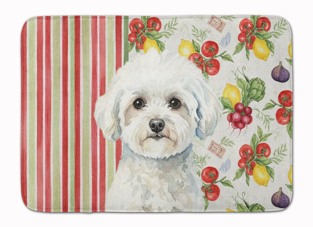 Bichon Frise Vegetables Memory Foam Kitchen Mat Machine Washable Anti-Fatigue Cushion Comfort Bath or Kitchen Rug
