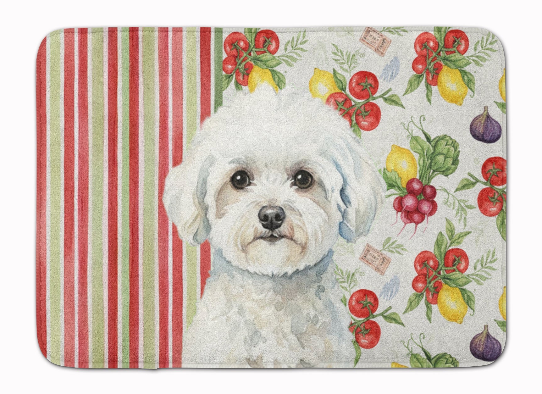 Bichon Frise Vegetables Memory Foam Kitchen Mat Machine Washable Anti-Fatigue Cushion Comfort Bath or Kitchen Rug