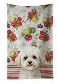 White and Cream Bichon Frise Vegetables Kitchen Towel Velour Plush Front and Cotton Loop Back Machine Washable