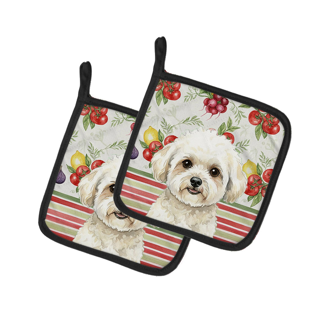 White and Cream Bichon Frise Vegetables Pot Holder Set of 2 Heat Resistant Quilted Hot Pads 7.5 x 7.5 Inch, Insulated Kitchen Trivets for Cooking & Baking
