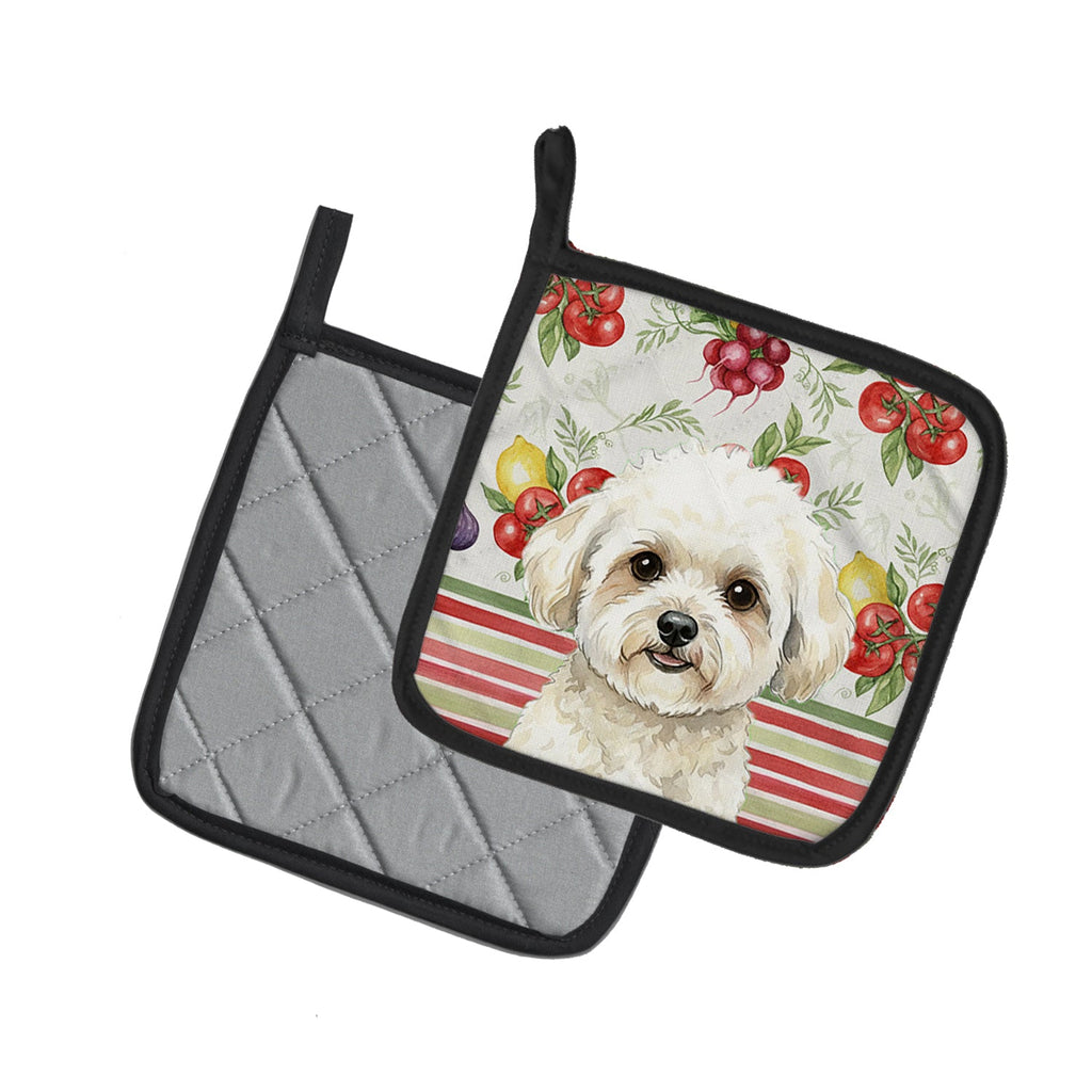 White and Cream Bichon Frise Vegetables Pot Holder Set of 2 Heat Resistant Quilted Hot Pads 7.5 x 7.5 Inch, Insulated Kitchen Trivets for Cooking & Baking