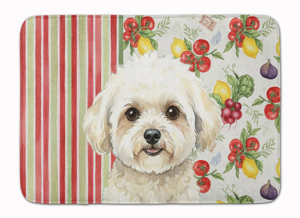 White and Cream Bichon Frise Vegetables Memory Foam Kitchen Mat Machine Washable Anti-Fatigue Cushion Comfort Bath or Kitchen Rug