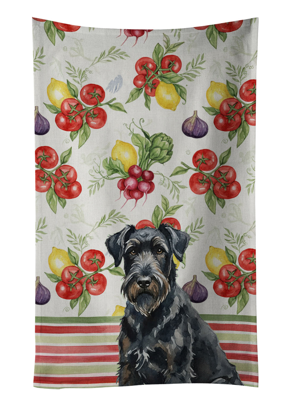 Black Russian Terrier Vegetables Kitchen Towel Velour Plush Front and Cotton Loop Back Machine Washable