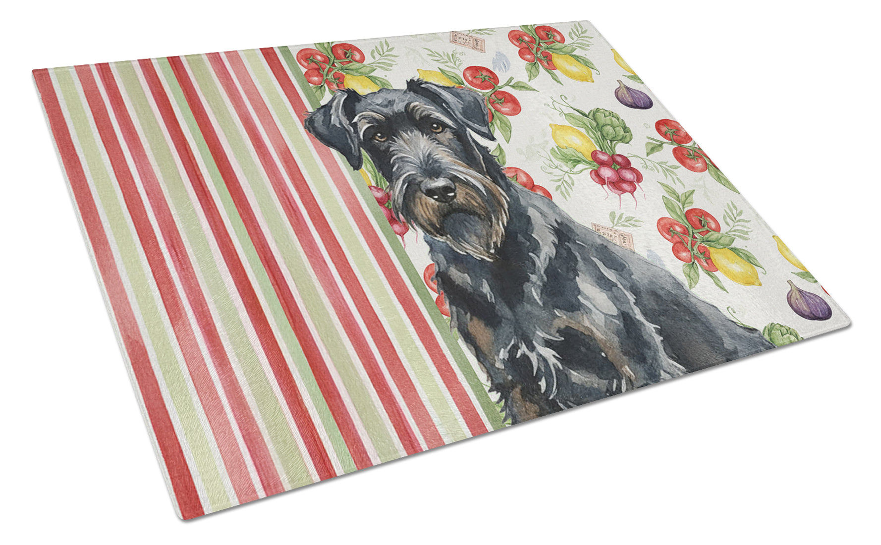 Black Russian Terrier Vegetables Cutting Board Tempered Glass Kitchen Cutting Surface, Heat Resistant Chopping, Non-Slip Feet, Food Prep & Serving