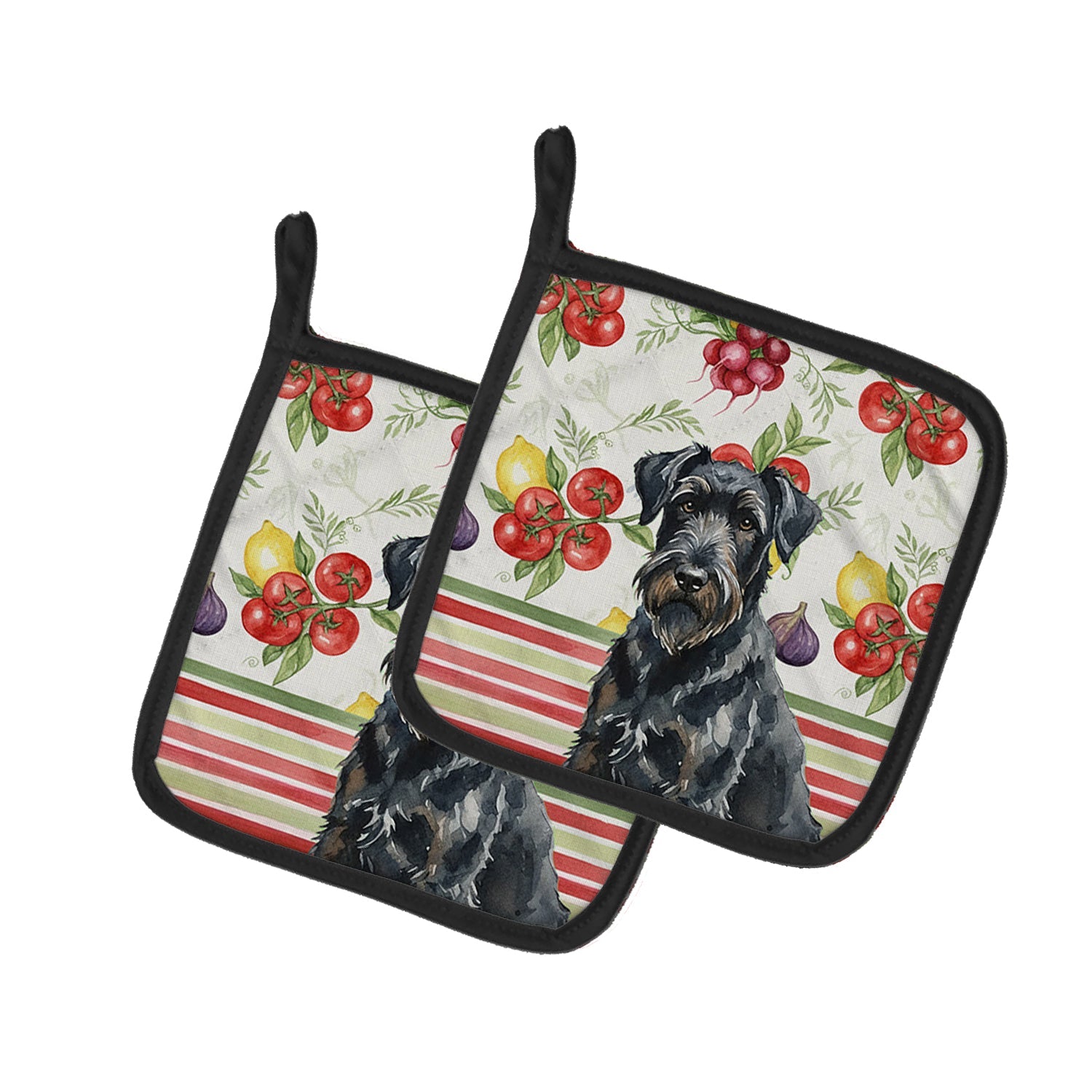 Black Russian Terrier Vegetables Pot Holder Set of 2 Heat Resistant Quilted Hot Pads 7.5 x 7.5 Inch, Insulated Kitchen Trivets for Cooking & Baking