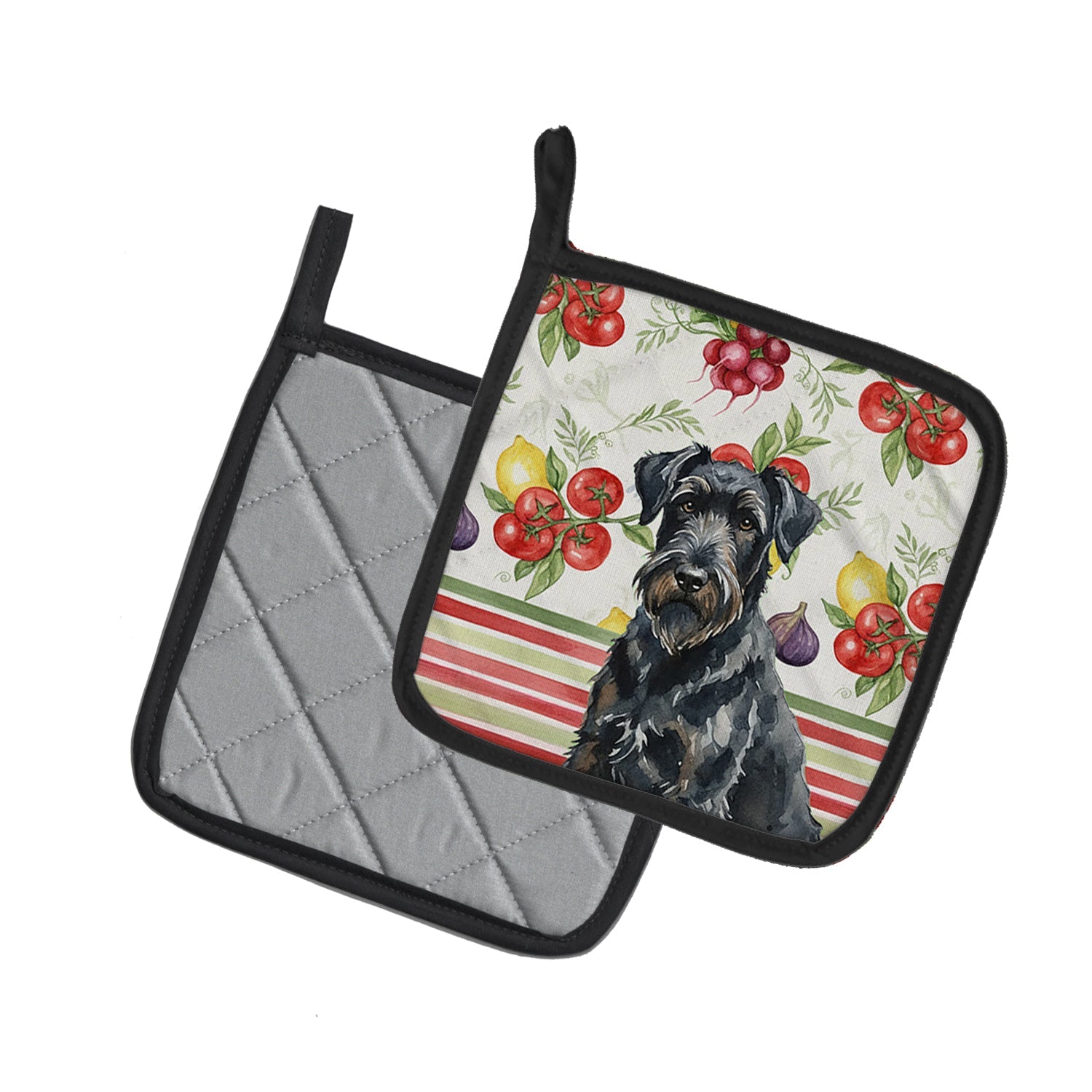 Black Russian Terrier Vegetables Pot Holder Set of 2 Heat Resistant Quilted Hot Pads 7.5 x 7.5 Inch, Insulated Kitchen Trivets for Cooking & Baking