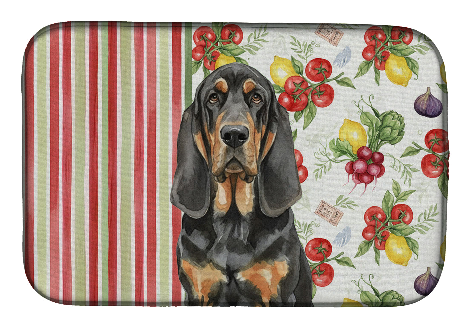 Black and Tan Bloodhound Vegetables Dish Drying Mat Absorbent Dish Drying Mat Pad for Kitchen Counter Dish Drainer Mat for Countertop, 14 x 21", Multicolor