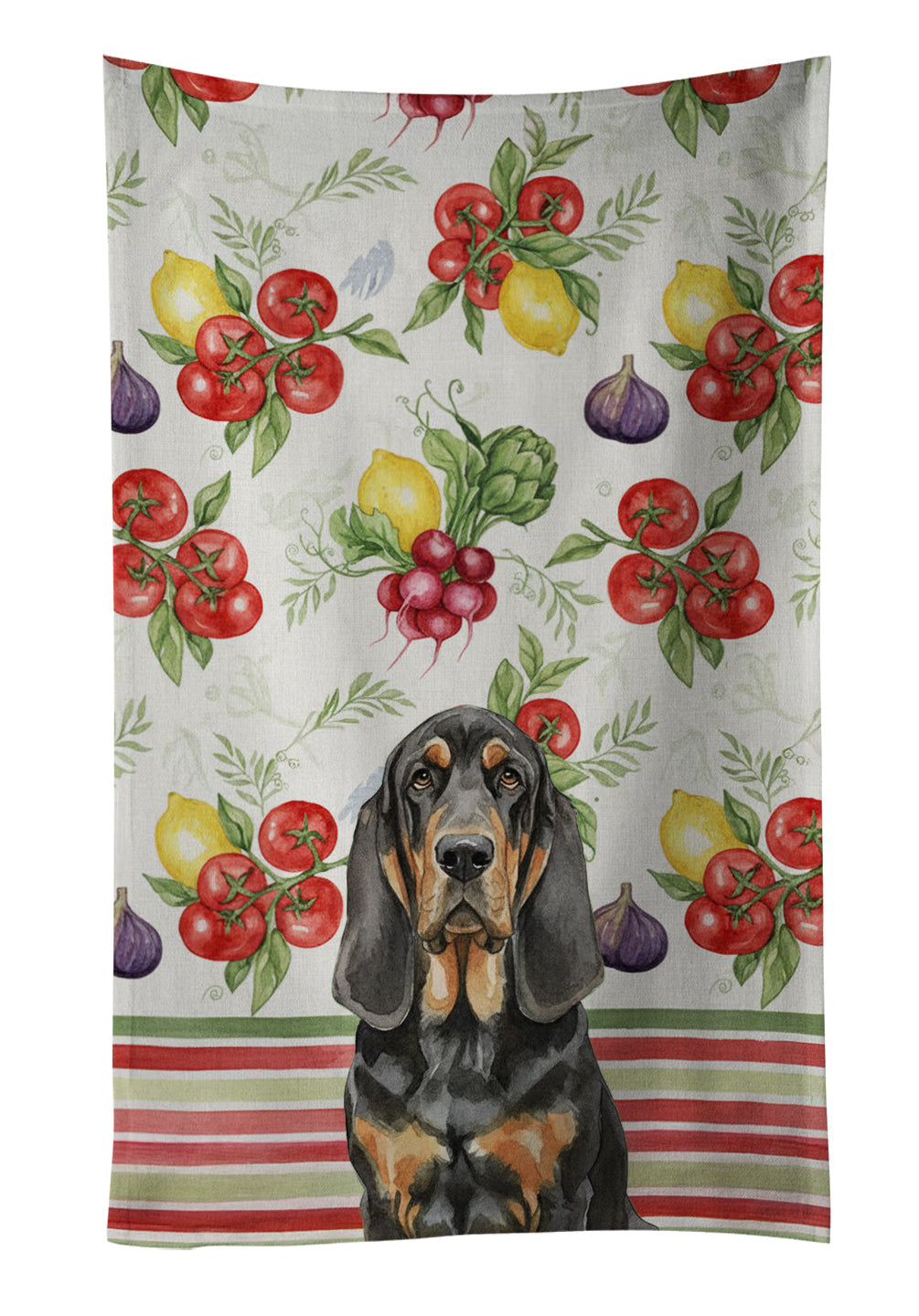 Black and Tan Bloodhound Vegetables Kitchen Towel Velour Plush Front and Cotton Loop Back Machine Washable