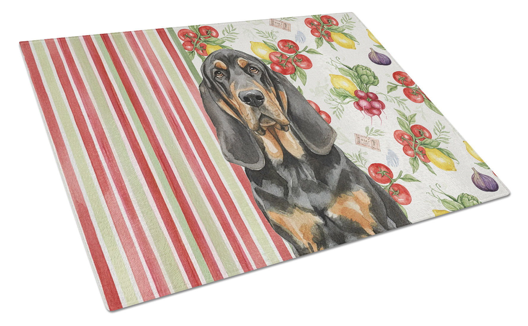 Black and Tan Bloodhound Vegetables Cutting Board Tempered Glass Kitchen Cutting Surface, Heat Resistant Chopping, Non-Slip Feet, Food Prep & Serving