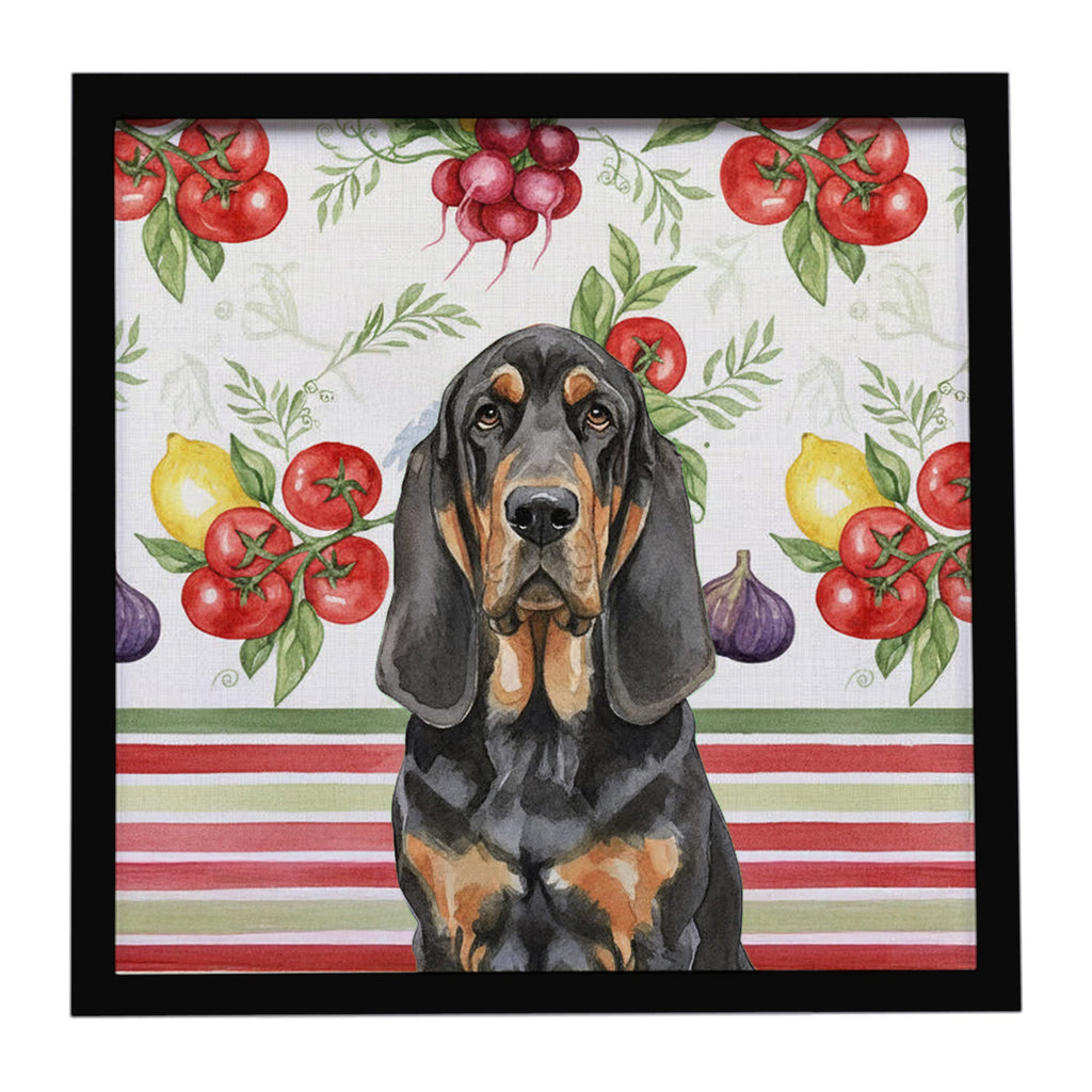 Black and Tan Bloodhound Vegetables Framed Metal Print Bathroom, Kitchen, Office, Home Decor Wall Art Ready to Hang, Square, 8X8