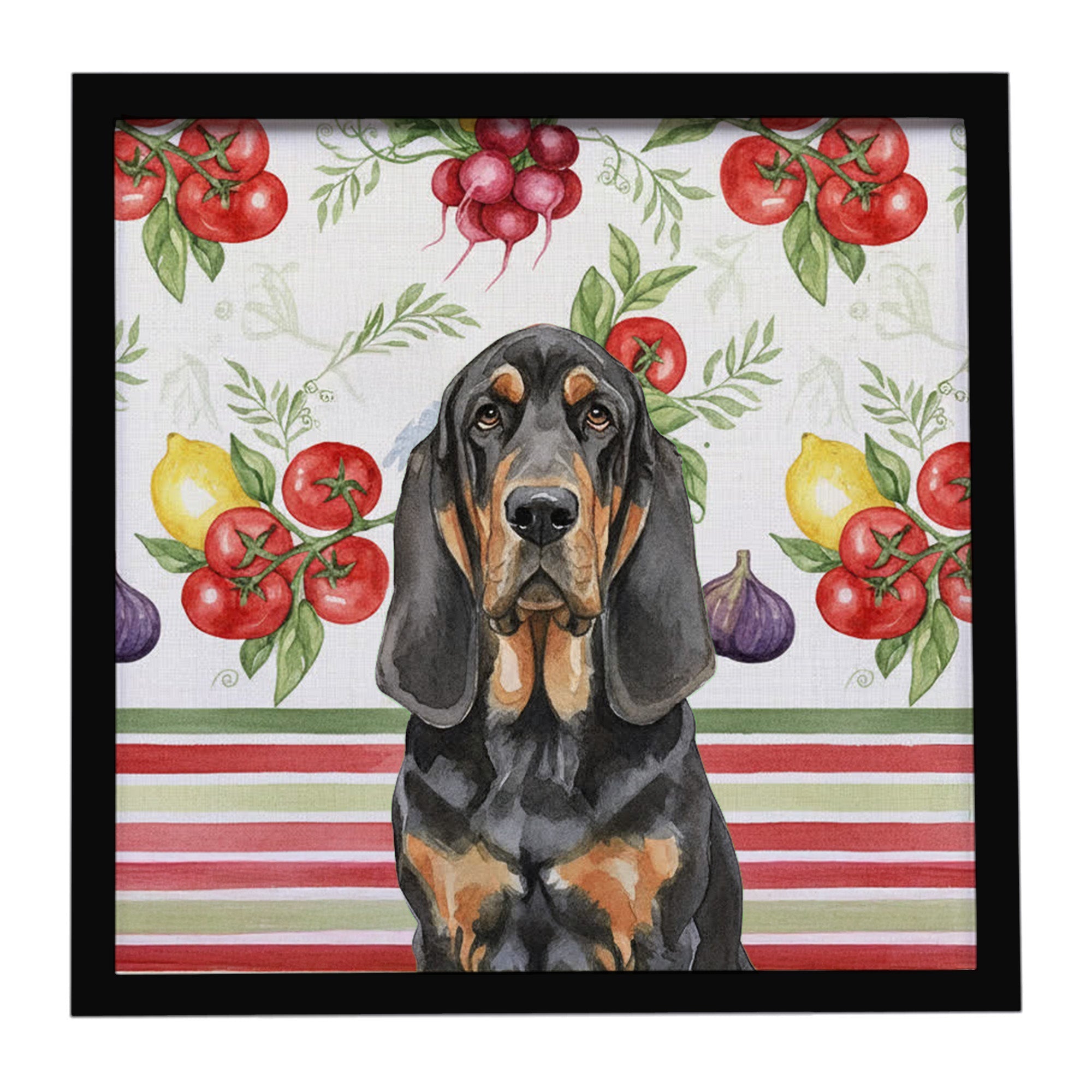 Black and Tan Bloodhound Vegetables Framed Metal Print Bathroom, Kitchen, Office, Home Decor Wall Art Ready to Hang, Square, 8X8