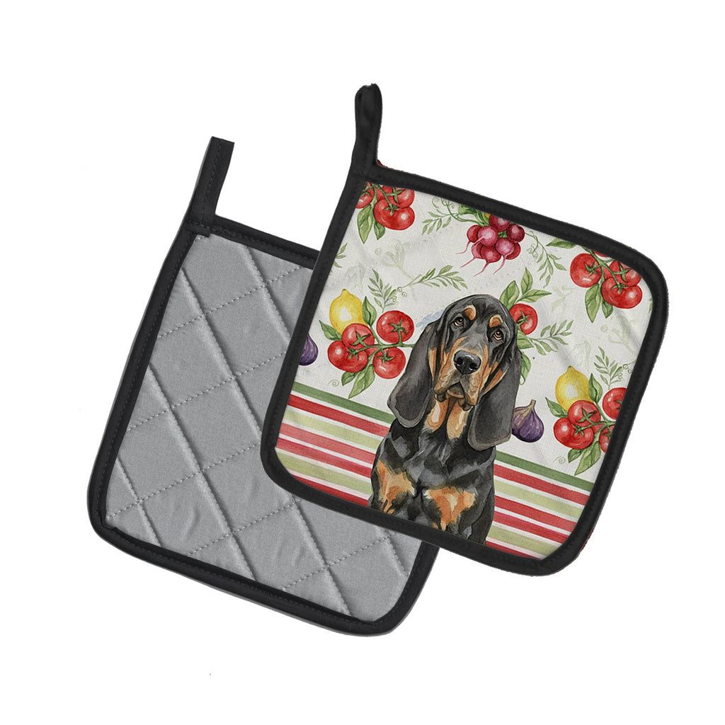 Black and Tan Bloodhound Vegetables Pot Holder Set of 2 Heat Resistant Quilted Hot Pads 7.5 x 7.5 Inch, Insulated Kitchen Trivets for Cooking & Baking