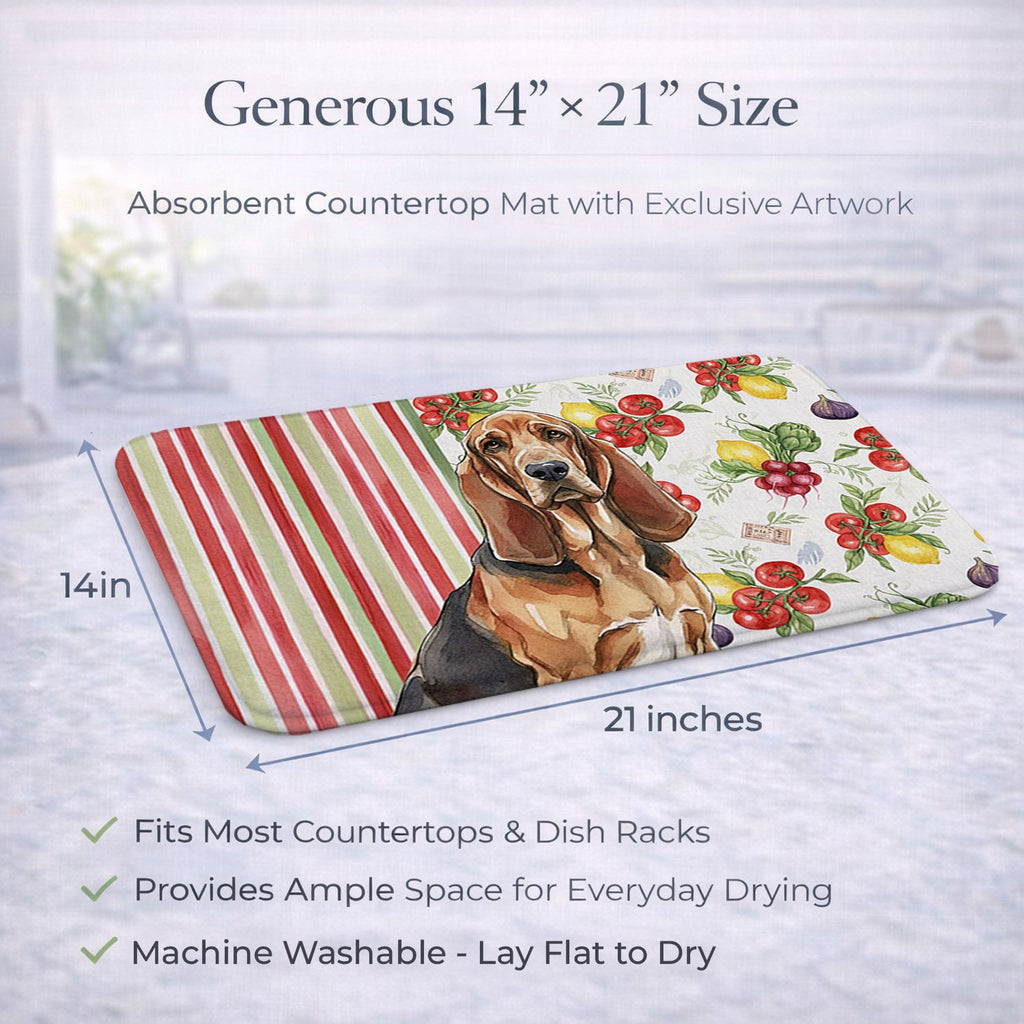 Liver and Tan Bloodhound Vegetables Dish Drying Mat Absorbent Dish Drying Mat Pad for Kitchen Counter Dish Drainer Mat for Countertop, 14 x 21", Multicolor