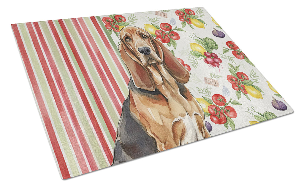 Liver and Tan Bloodhound Vegetables Cutting Board Tempered Glass Kitchen Cutting Surface, Heat Resistant Chopping, Non-Slip Feet, Food Prep & Serving