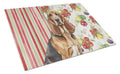 Liver and Tan Bloodhound Vegetables Cutting Board Tempered Glass Kitchen Cutting Surface, Heat Resistant Chopping, Non-Slip Feet, Food Prep & Serving