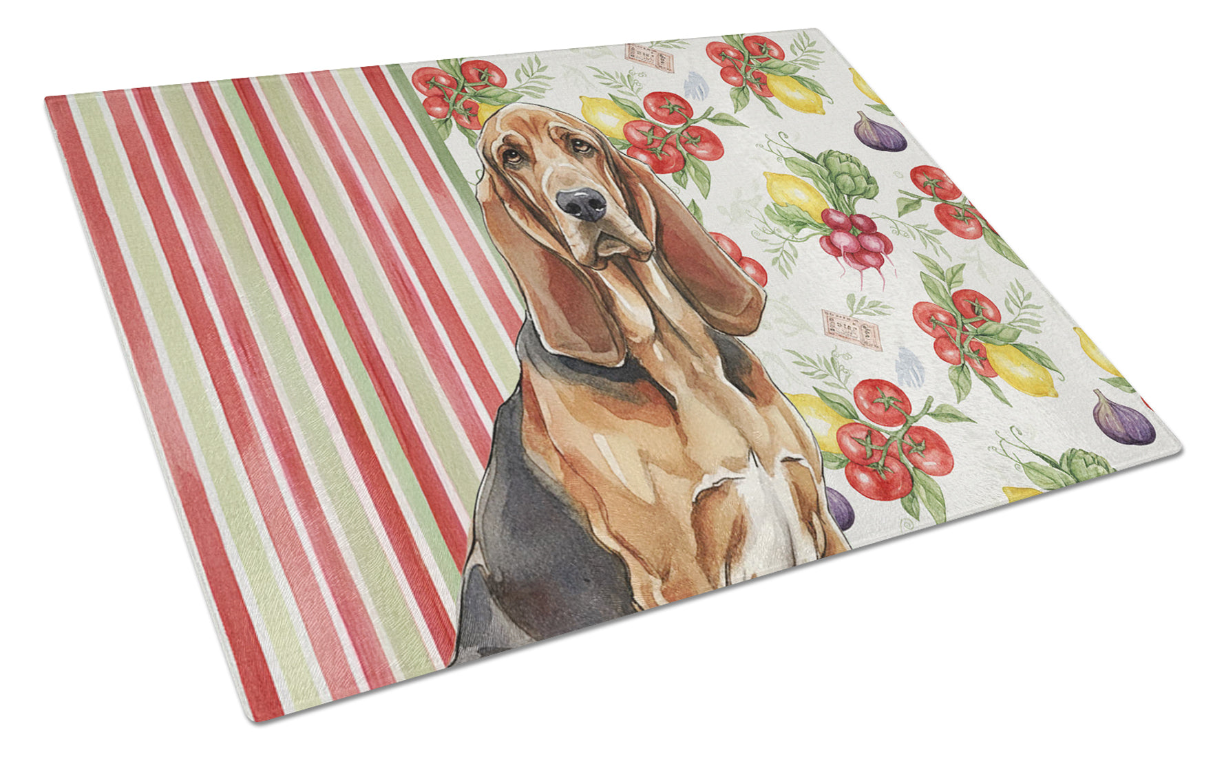Liver and Tan Bloodhound Vegetables Cutting Board Tempered Glass Kitchen Cutting Surface, Heat Resistant Chopping, Non-Slip Feet, Food Prep & Serving