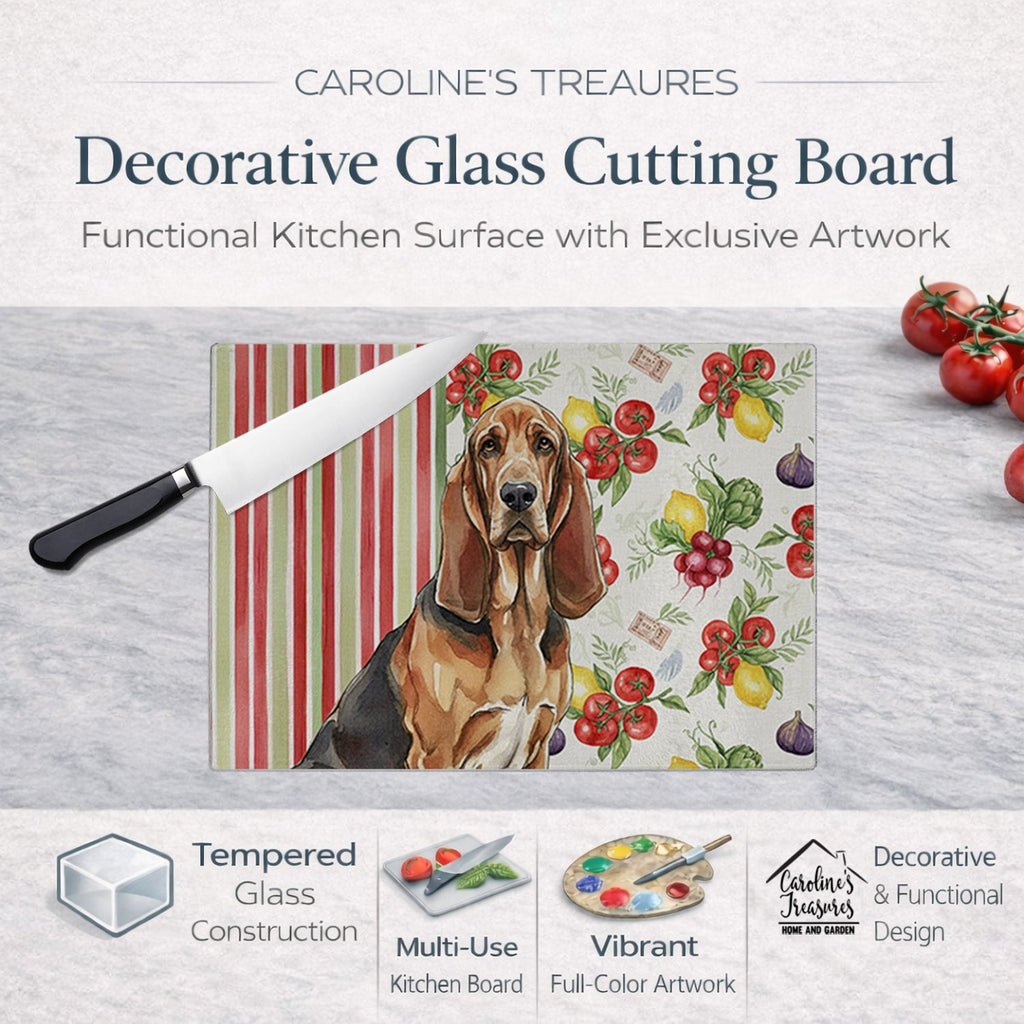 Liver and Tan Bloodhound Vegetables Cutting Board Tempered Glass Kitchen Cutting Surface, Heat Resistant Chopping, Non-Slip Feet, Food Prep & Serving