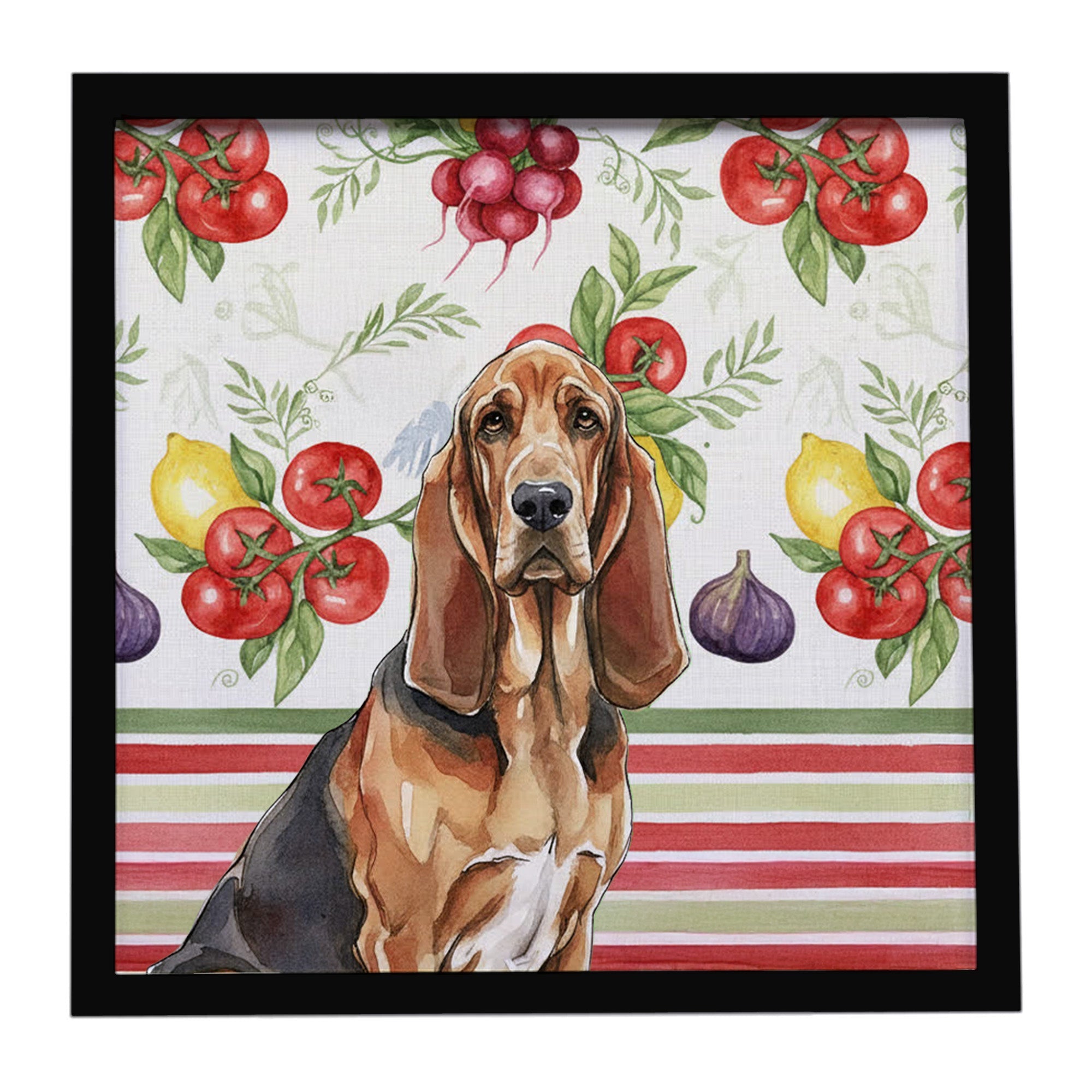 Liver and Tan Bloodhound Vegetables Framed Metal Print Bathroom, Kitchen, Office, Home Decor Wall Art Ready to Hang, Square, 8X8