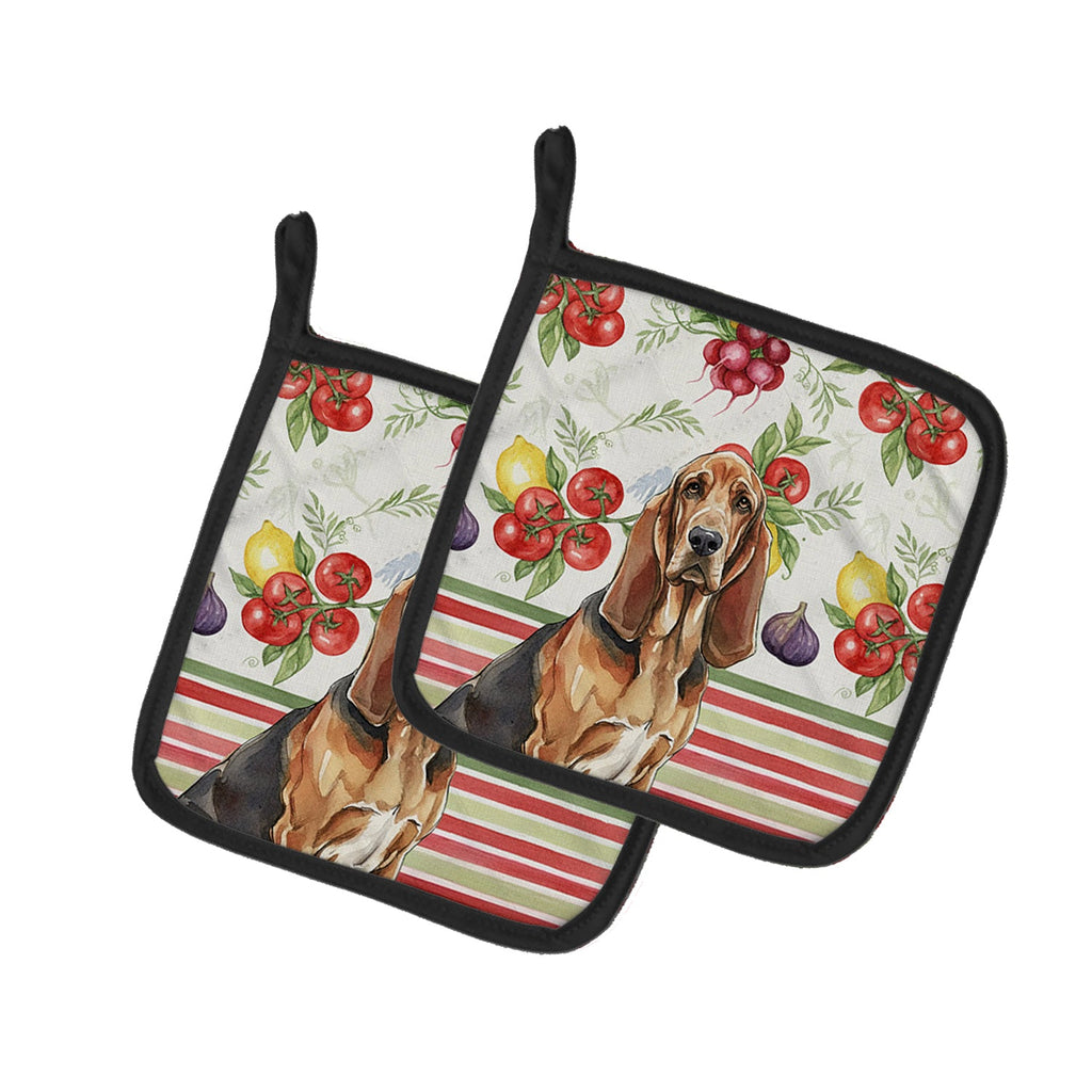 Liver and Tan Bloodhound Vegetables Pot Holder Set of 2 Heat Resistant Quilted Hot Pads 7.5 x 7.5 Inch, Insulated Kitchen Trivets for Cooking & Baking