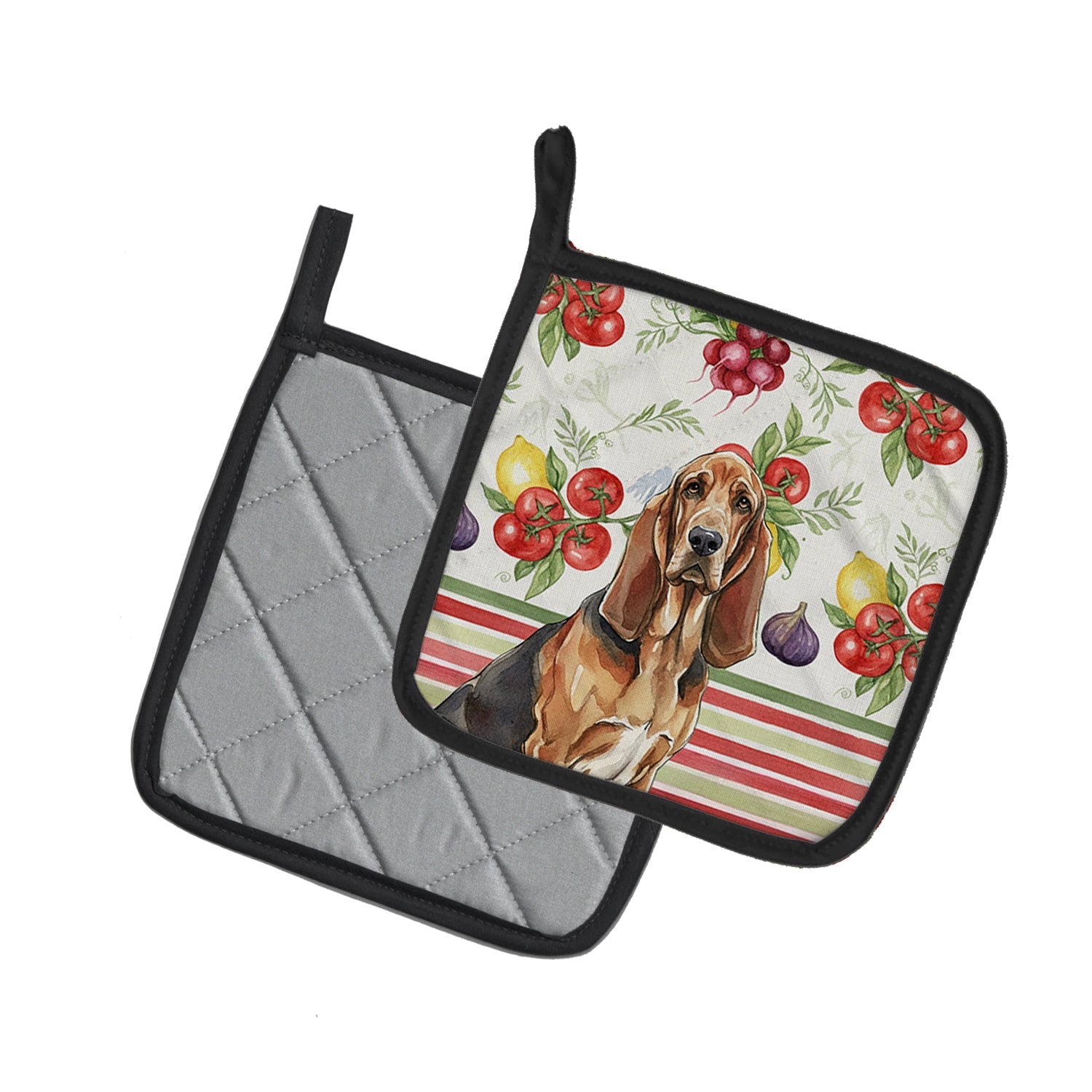 Liver and Tan Bloodhound Vegetables Pot Holder Set of 2 Heat Resistant Quilted Hot Pads 7.5 x 7.5 Inch, Insulated Kitchen Trivets for Cooking & Baking