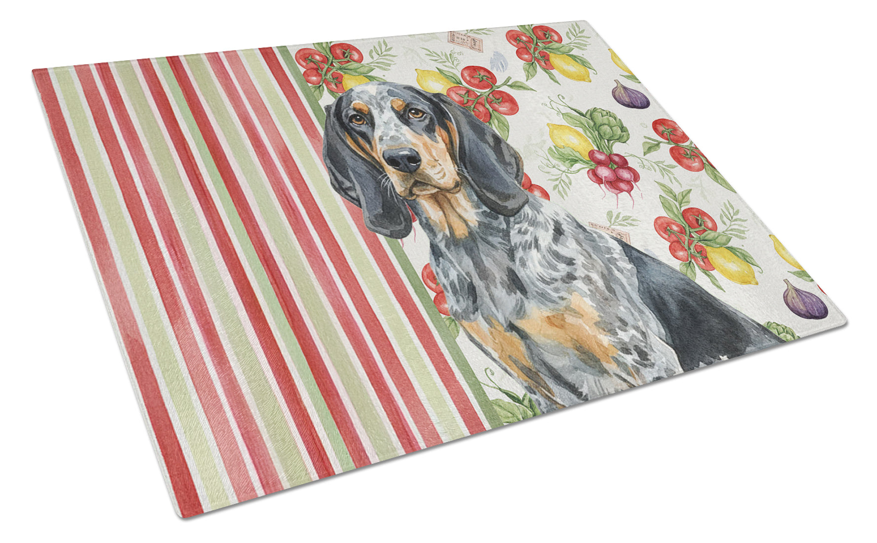 Bluetick Coonhound Vegetables Cutting Board Tempered Glass Kitchen Cutting Surface, Heat Resistant Chopping, Non-Slip Feet, Food Prep & Serving