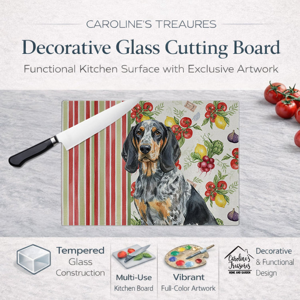 Bluetick Coonhound Vegetables Cutting Board Tempered Glass Kitchen Cutting Surface, Heat Resistant Chopping, Non-Slip Feet, Food Prep & Serving
