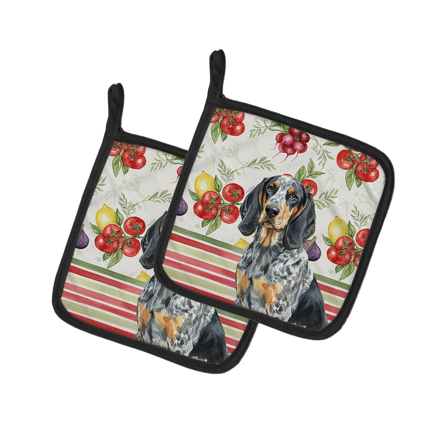 Bluetick Coonhound Vegetables Pot Holder Set of 2 Heat Resistant Quilted Hot Pads 7.5 x 7.5 Inch, Insulated Kitchen Trivets for Cooking & Baking
