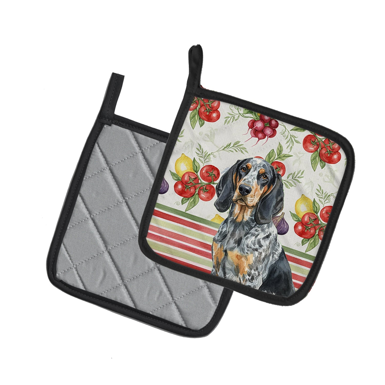 Bluetick Coonhound Vegetables Pot Holder Set of 2 Heat Resistant Quilted Hot Pads 7.5 x 7.5 Inch, Insulated Kitchen Trivets for Cooking & Baking