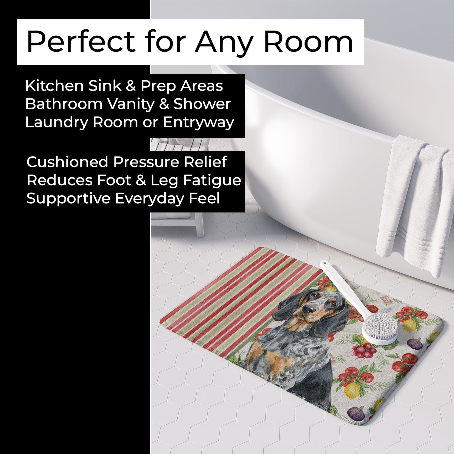 Bluetick Coonhound Vegetables Memory Foam Kitchen Mat Machine Washable Anti-Fatigue Cushion Comfort Bath or Kitchen Rug