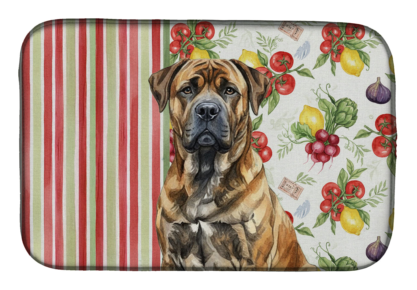 Brindle Boerboel Vegetables Dish Drying Mat Absorbent Dish Drying Mat Pad for Kitchen Counter Dish Drainer Mat for Countertop, 14 x 21", Multicolor