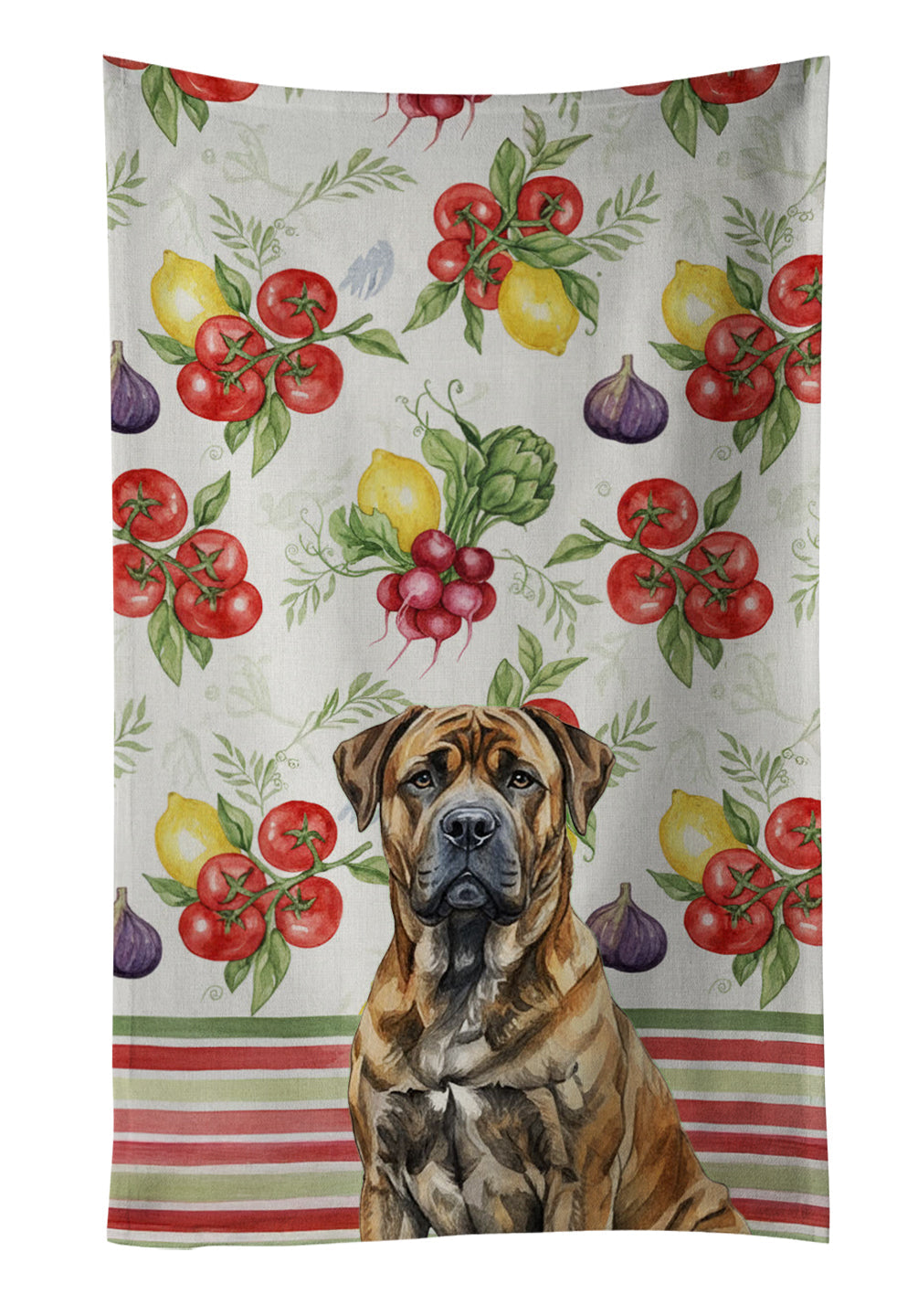 Brindle Boerboel Vegetables Kitchen Towel Velour Plush Front and Cotton Loop Back Machine Washable