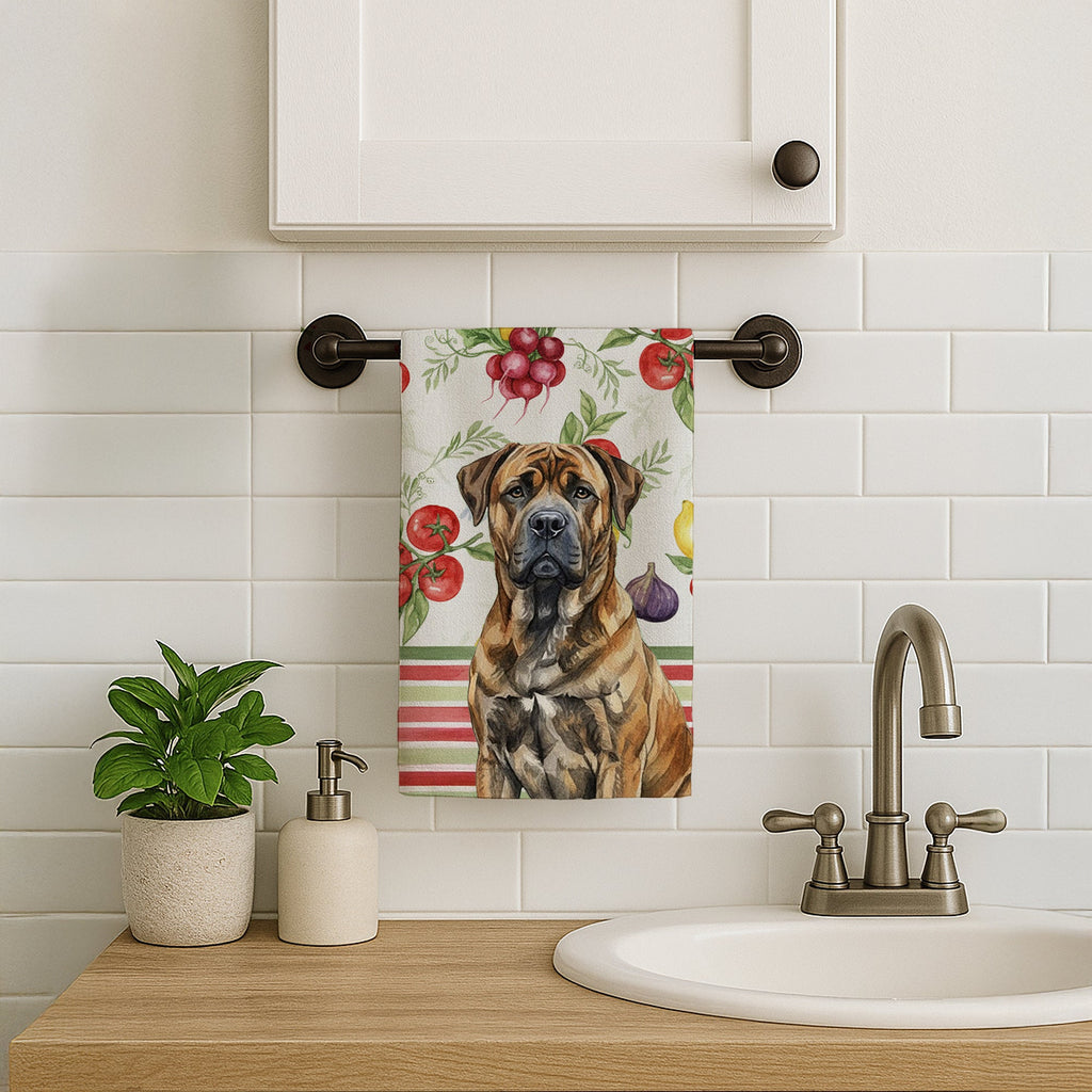 Brindle Boerboel Vegetables Kitchen Towel Velour Plush Front and Cotton Loop Back Machine Washable