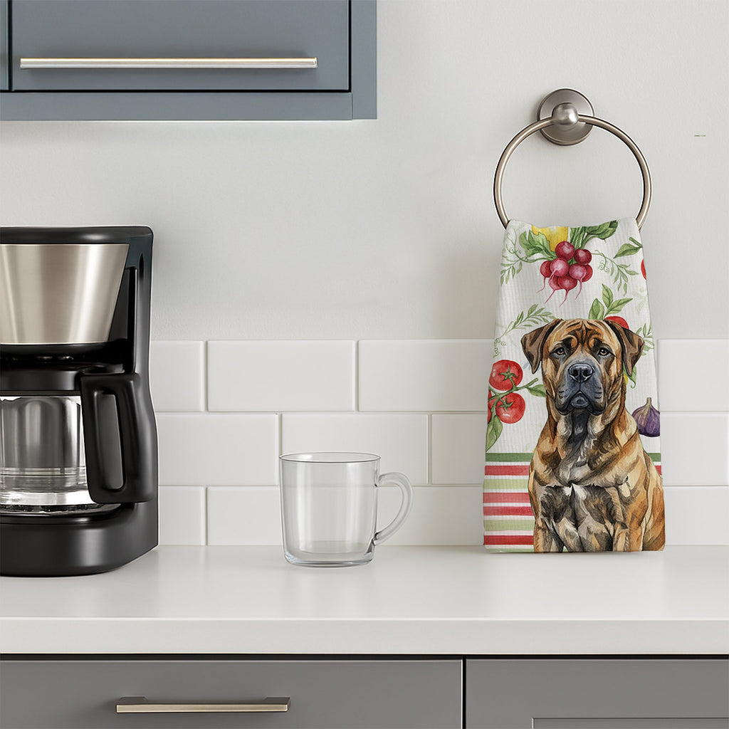 Brindle Boerboel Vegetables Kitchen Towel Velour Plush Front and Cotton Loop Back Machine Washable