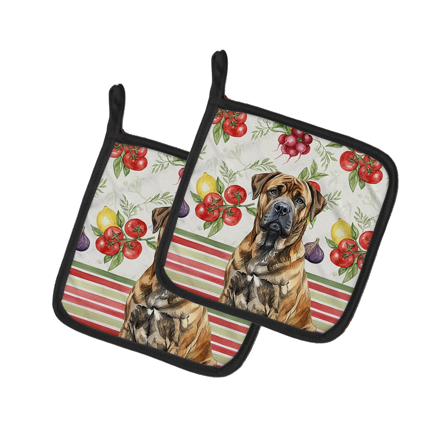 Brindle Boerboel Vegetables Pot Holder Set of 2 Heat Resistant Quilted Hot Pads 7.5 x 7.5 Inch, Insulated Kitchen Trivets for Cooking & Baking