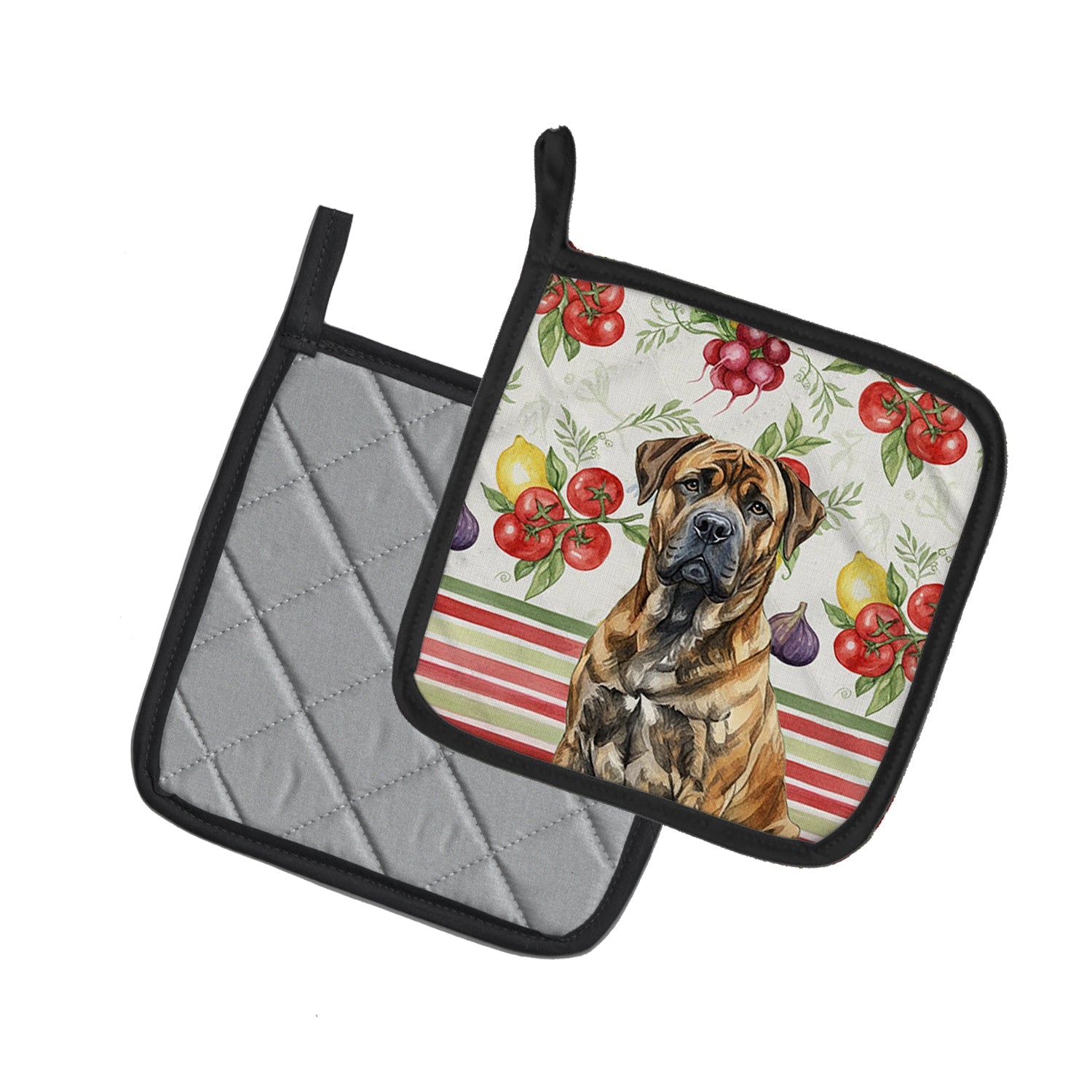 Brindle Boerboel Vegetables Pot Holder Set of 2 Heat Resistant Quilted Hot Pads 7.5 x 7.5 Inch, Insulated Kitchen Trivets for Cooking & Baking