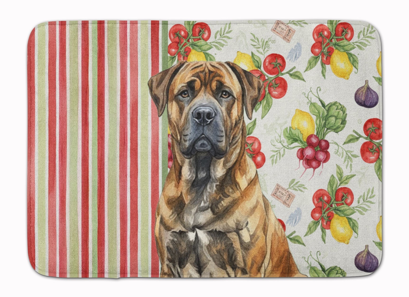 Brindle Boerboel Vegetables Memory Foam Kitchen Mat Machine Washable Anti-Fatigue Cushion Comfort Bath or Kitchen Rug