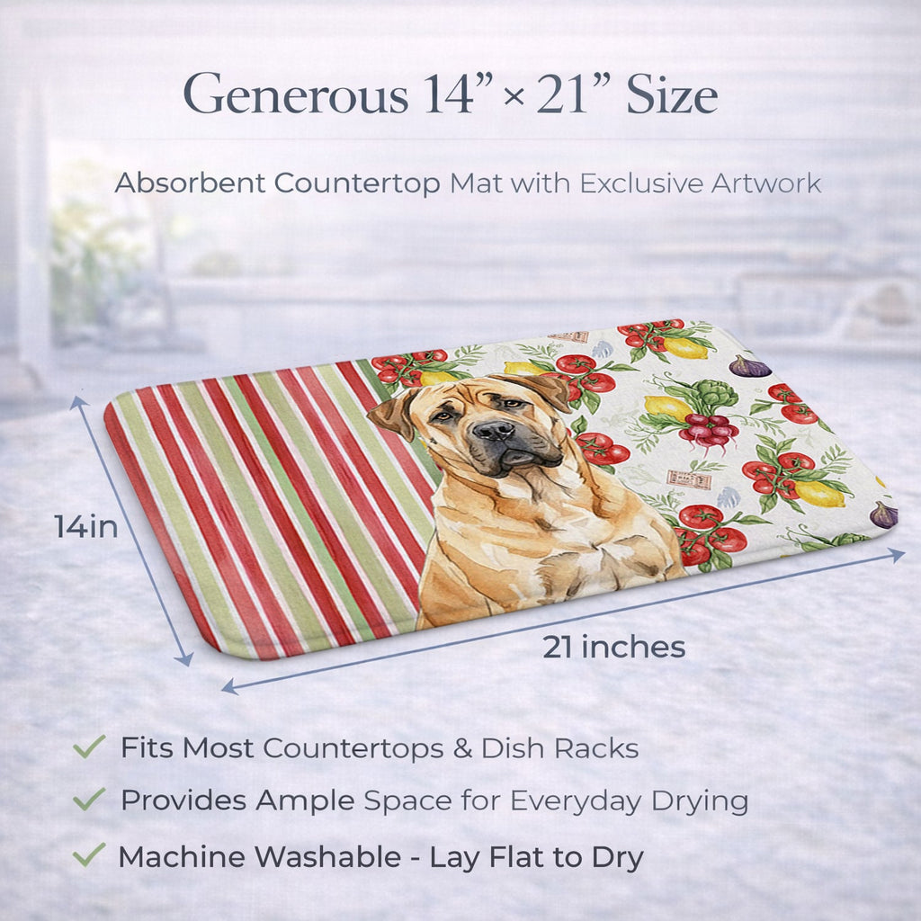 Fawn Boerboel Vegetables Dish Drying Mat Absorbent Dish Drying Mat Pad for Kitchen Counter Dish Drainer Mat for Countertop, 14 x 21", Multicolor