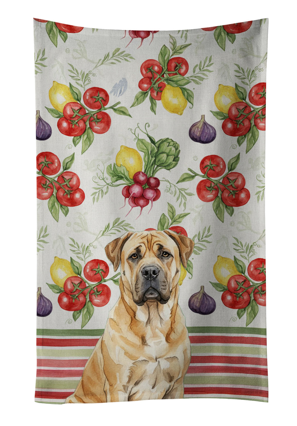 Fawn Boerboel Vegetables Kitchen Towel Velour Plush Front and Cotton Loop Back Machine Washable