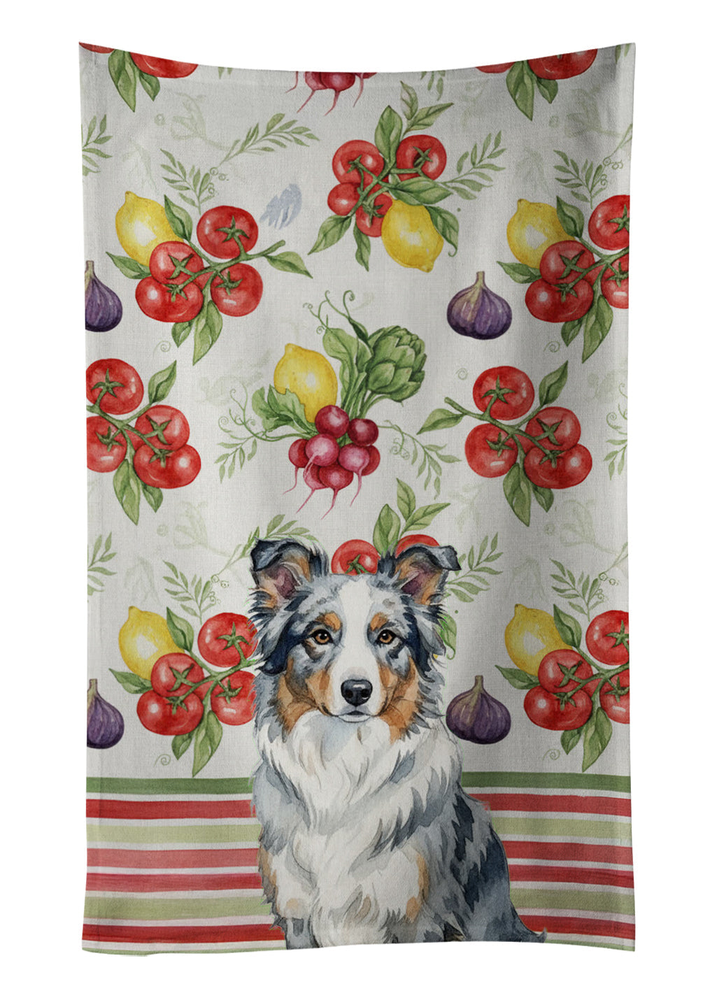 Blue Merle Border Collie Vegetables Kitchen Towel Velour Plush Front and Cotton Loop Back Machine Washable