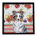 Blue Merle Border Collie Vegetables Framed Metal Print Bathroom, Kitchen, Office, Home Decor Wall Art Ready to Hang, Square, 8X8