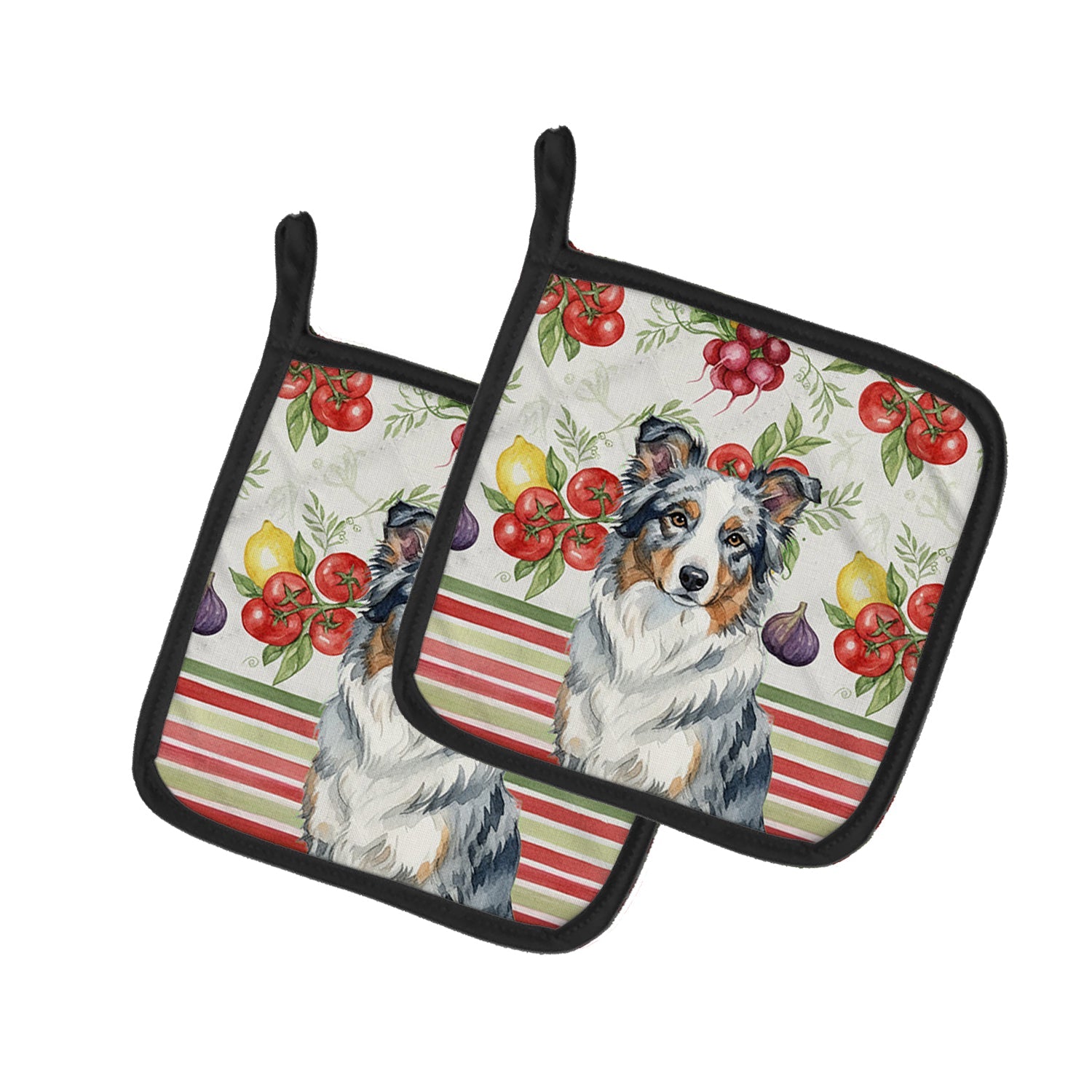 Blue Merle Border Collie Vegetables Pot Holder Set of 2 Heat Resistant Quilted Hot Pads 7.5 x 7.5 Inch, Insulated Kitchen Trivets for Cooking & Baking