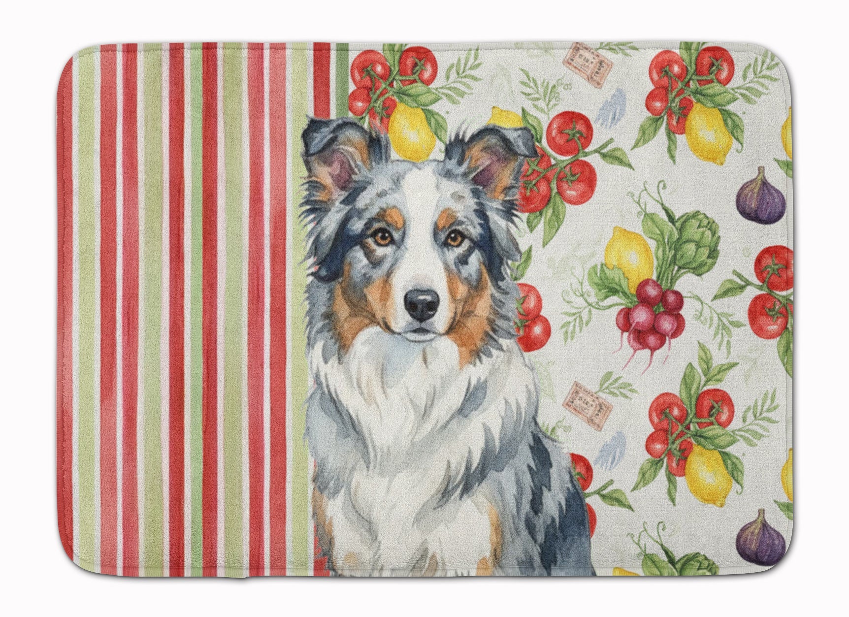 Blue Merle Border Collie Vegetables Memory Foam Kitchen Mat Machine Washable Anti-Fatigue Cushion Comfort Bath or Kitchen Rug
