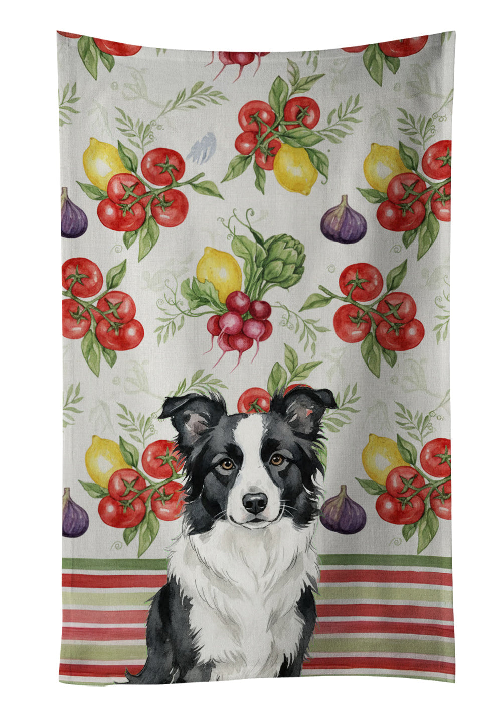 Border Collie Vegetables Kitchen Towel Velour Plush Front and Cotton Loop Back Machine Washable