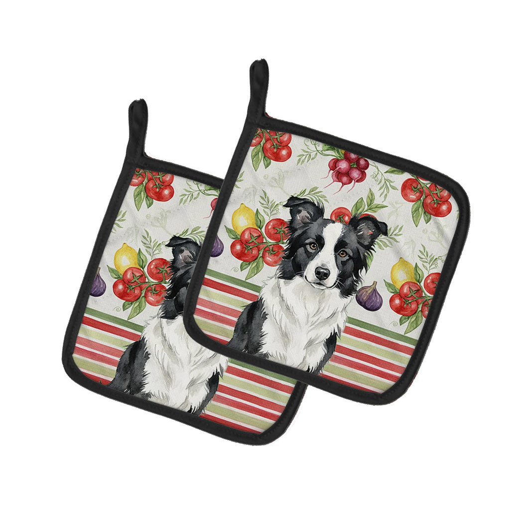 Border Collie Vegetables Pot Holder Set of 2 Heat Resistant Quilted Hot Pads 7.5 x 7.5 Inch, Insulated Kitchen Trivets for Cooking & Baking