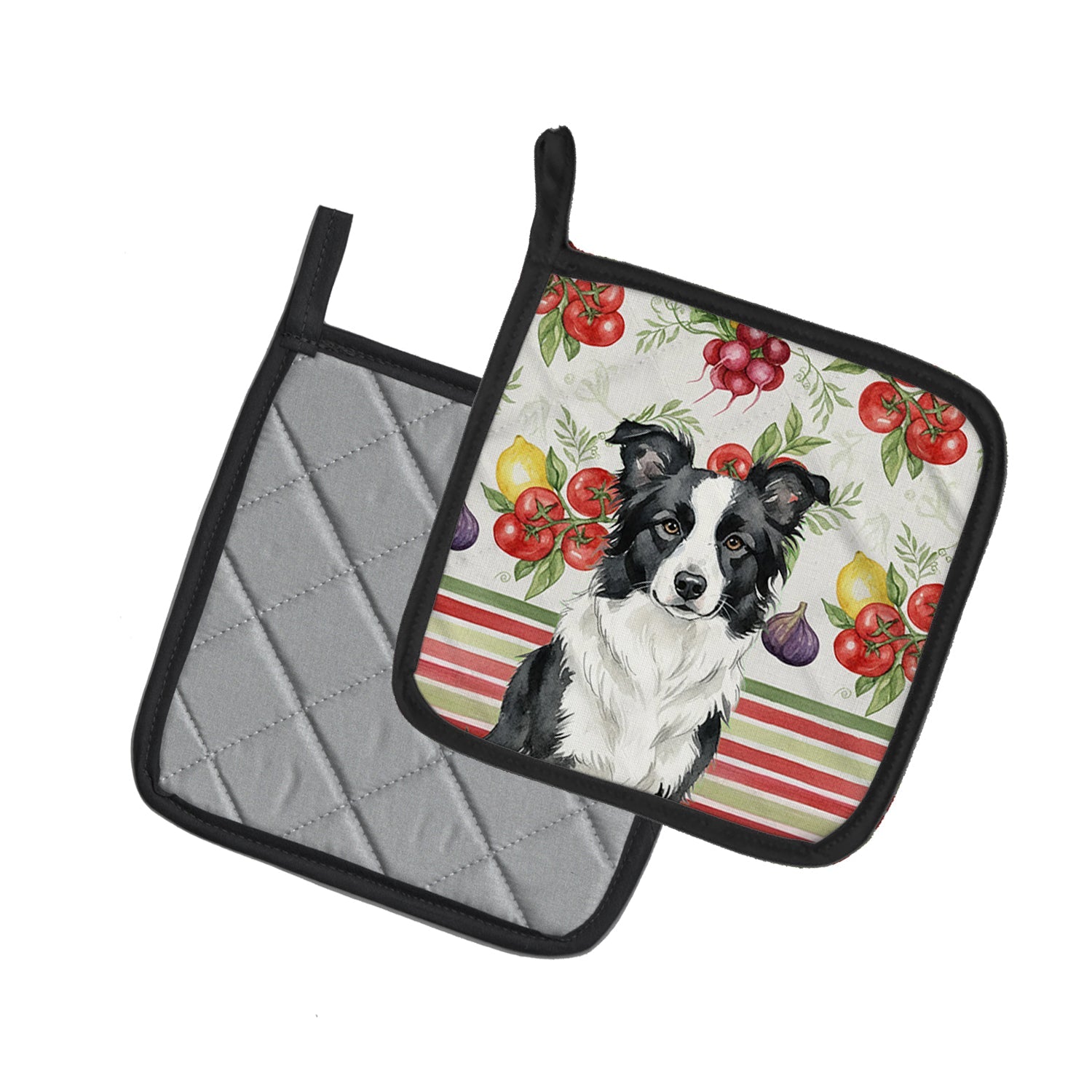 Border Collie Vegetables Pot Holder Set of 2 Heat Resistant Quilted Hot Pads 7.5 x 7.5 Inch, Insulated Kitchen Trivets for Cooking & Baking