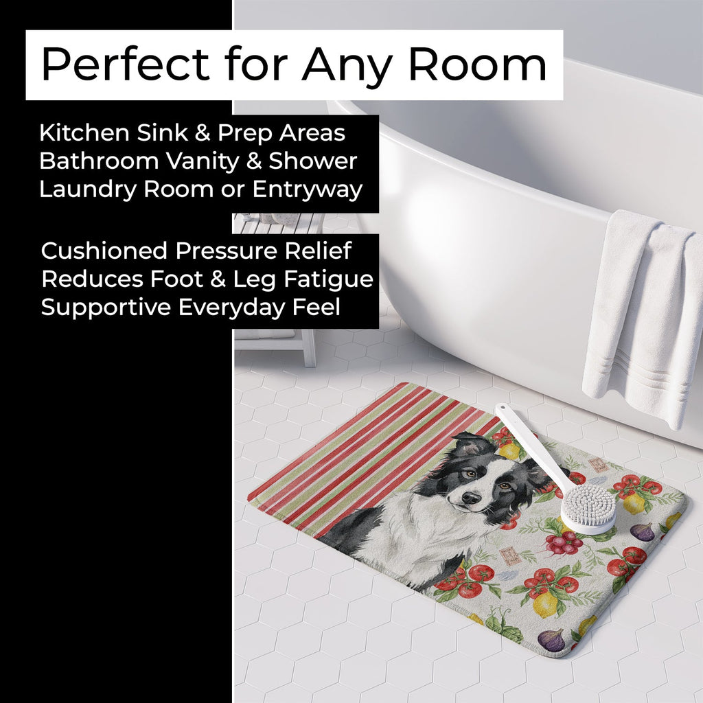 Border Collie Vegetables Memory Foam Kitchen Mat Machine Washable Anti-Fatigue Cushion Comfort Bath or Kitchen Rug
