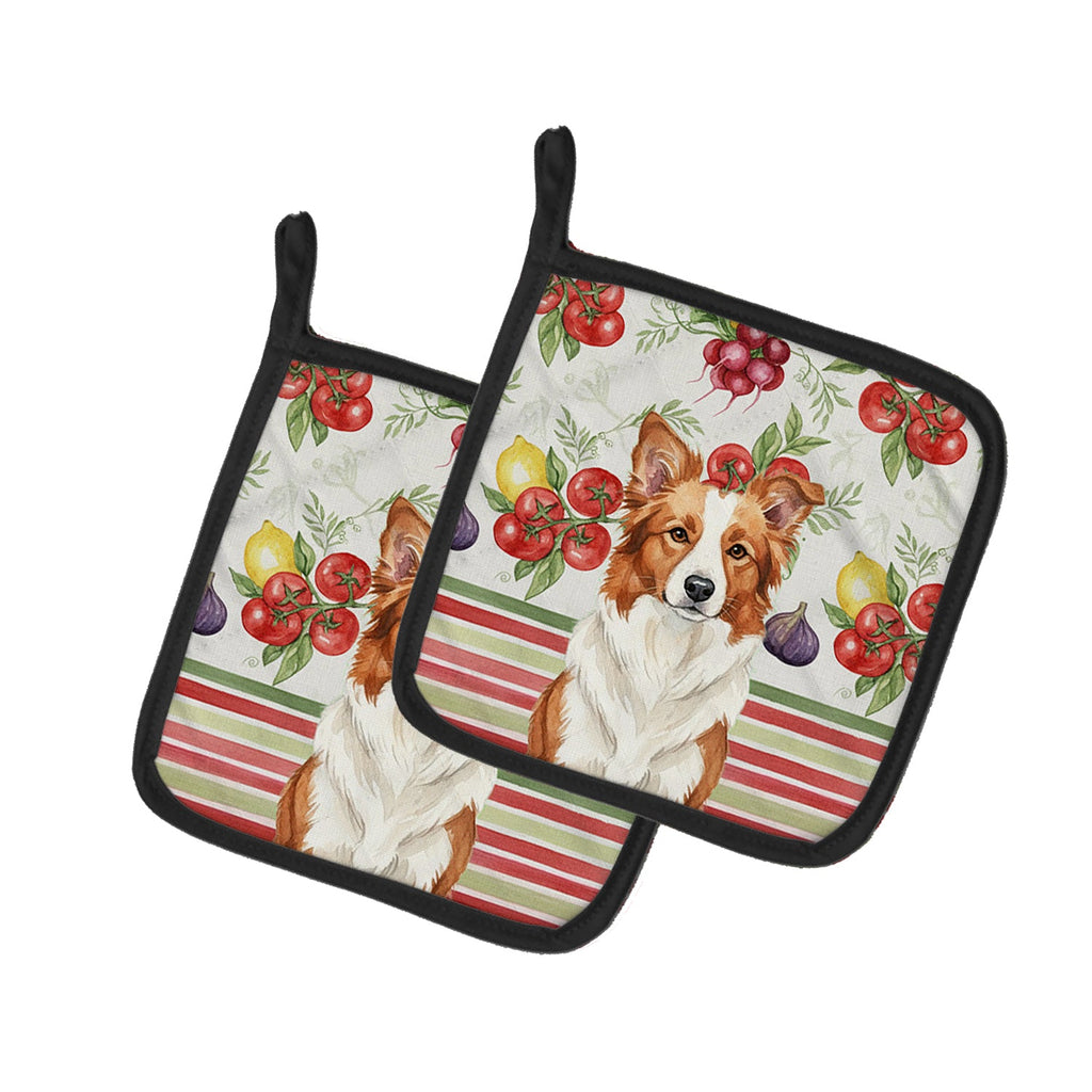 Red and White Border Collie Vegetables Pot Holder Set of 2 Heat Resistant Quilted Hot Pads 7.5 x 7.5 Inch, Insulated Kitchen Trivets for Cooking & Baking