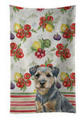Blue and Tan Border Terrier Vegetables Kitchen Towel Velour Plush Front and Cotton Loop Back Machine Washable