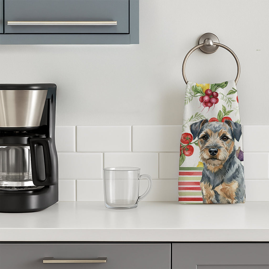 Blue and Tan Border Terrier Vegetables Kitchen Towel Velour Plush Front and Cotton Loop Back Machine Washable